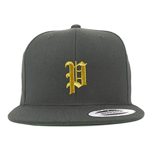 Trendy Apparel Shop Old English Gold P Embroidered Snapback Flatbill Baseball Cap