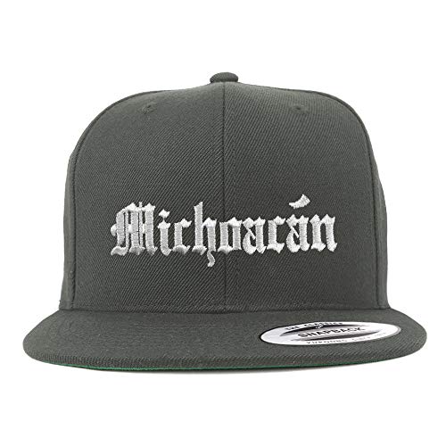 Trendy Apparel Shop Old English Michoacan White Embroidered Flatbill Snapback Baseball Cap