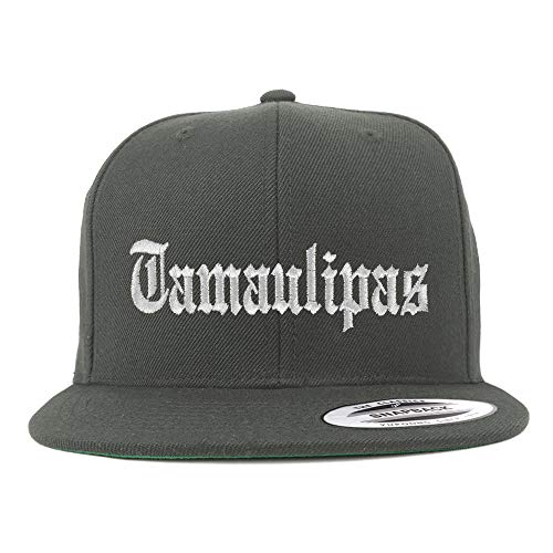 Trendy Apparel Shop Old English Tamaulipas White Embroidered Flatbill Snapback Baseball Cap