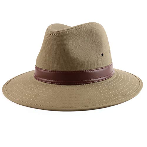 Trendy Apparel Shop Men's Large Brim PU Band Cotton Canvas Fedora Hat