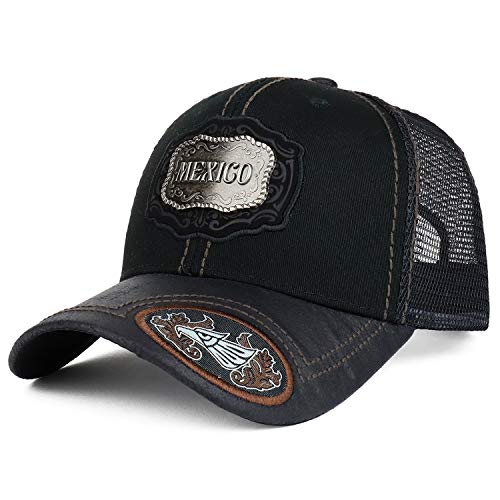 Trendy Apparel Shop Metallic Mexico Emblem Faux Leather Bill Trucker Mesh Cap