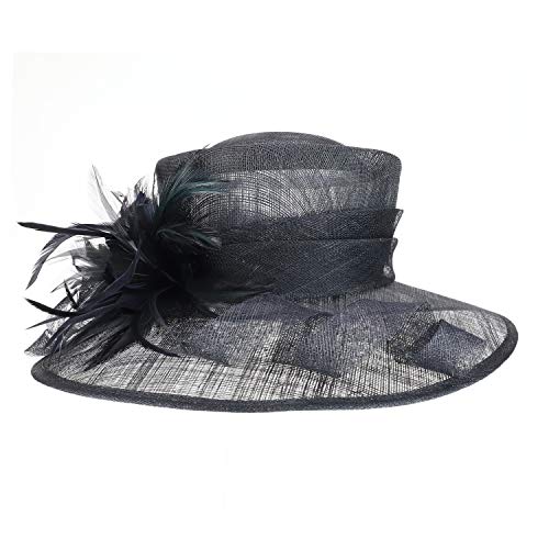 Trendy Apparel Shop Loops Feather Flower Decorated Kentucky Derby Sinamay Hat