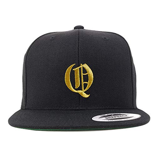 Trendy Apparel Shop Old English Gold Q Embroidered Snapback Flatbill Baseball Cap