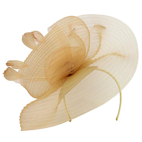Trendy Apparel Shop Ladies Feather Trimmed Sinamay Mesh Bow Fascinator Headband