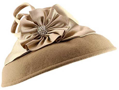 Trendy Apparel Shop Women's Rhinestone Trim Bow Satin Band Wool Dress Hat