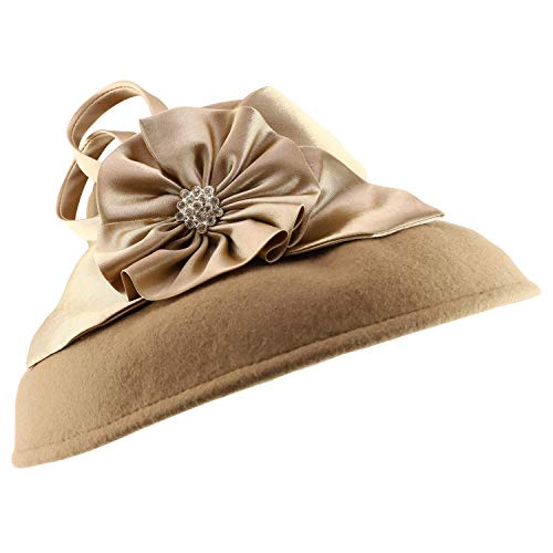 Trendy Apparel Shop Women's Rhinestone Trim Bow Satin Band Wool Dress Hat