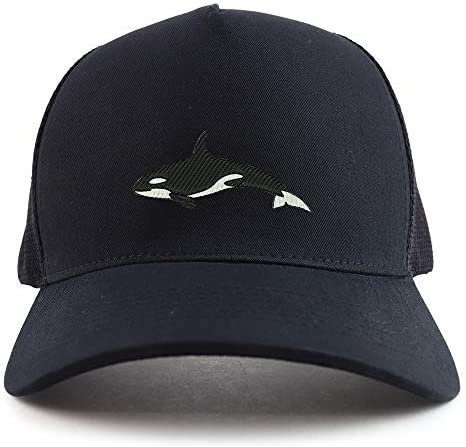 Trendy Apparel Shop Orca Killer Whale Embroidered Oversized 5 Panel XXL Trucker Mesh Cap