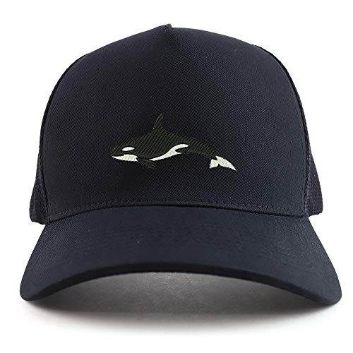 Trendy Apparel Shop Orca Killer Whale Embroidered Oversized 5 Panel XXL Trucker Mesh Cap