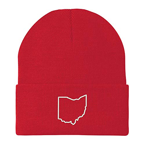 Trendy Apparel Shop Ohio State Outline Embroidered Winter Long Cuff Beanie