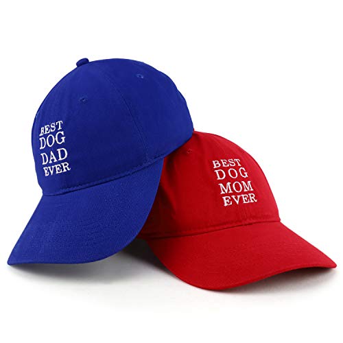 Trendy Apparel Shop Best Dog Mom and Dad Ever Soft Cotton Couple 2 Pc Cap Set
