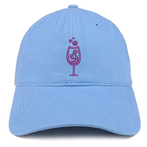 Trendy Apparel Shop Wine Glass Embroidered Soft Crown 100% Brushed Cotton Cap
