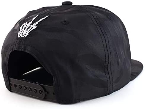 Trendy Apparel Shop Skeleton Finger Embroidered Camo Satin Flatbill Baseball Cap