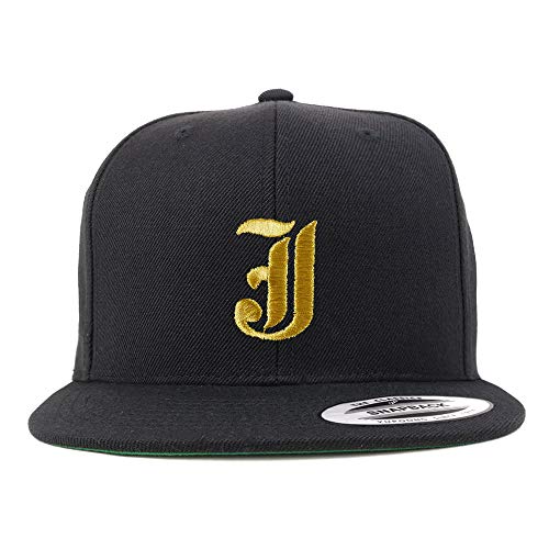 Trendy Apparel Shop Old English Gold J Embroidered Snapback Flatbill Baseball Cap