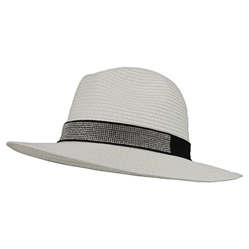 Trendy Apparel Shop Women's Paper Straw Panama Hat with Rhinestone Band