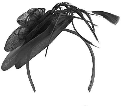 Trendy Apparel Shop Horsehair Rosette Decorative Fascinator with Feather Trim