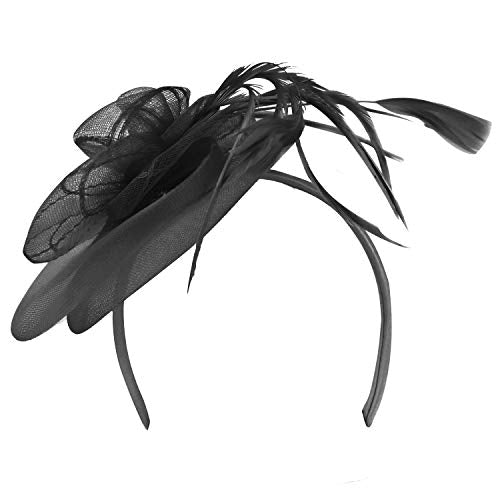 Trendy Apparel Shop Horsehair Rosette Decorative Fascinator with Feather Trim