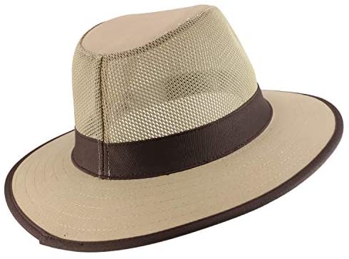 Trendy Apparel Shop Men's Cotton Canvas Mesh Crown Wide Brim Fedora Hat