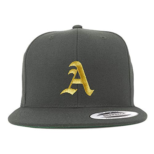 Trendy Apparel Shop Old English Gold A Embroidered Snapback Flatbill Baseball Cap