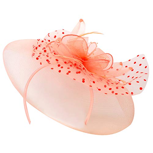 Trendy Apparel Shop Horsehair Beaded Fascinator with Polka Dot Mesh Feather Net