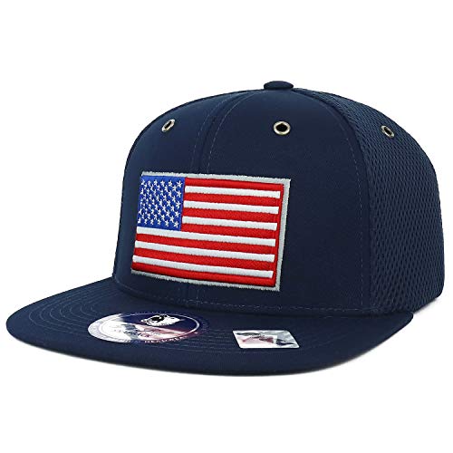 Trendy Apparel Shop USA Flag Embroidered Micromesh Flat Bill Snapback Hat