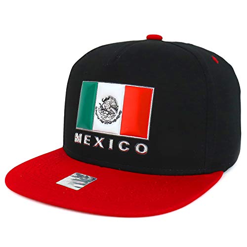 Trendy Apparel Shop Mexico Flag High Frequency Flatbill Snapback Baseball Cap - Black Red