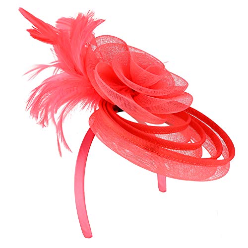 Trendy Apparel Shop Meshed Multi Hoops with Feather Flower Fascinator Headband