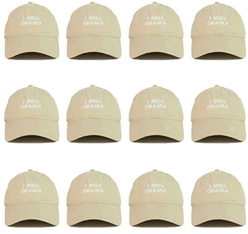 Trendy Apparel Shop I Miss Obama Embroidered Soft Crown 100% Brushed Cotton Cap Multipack Value Deal - 12 Pack - Stone