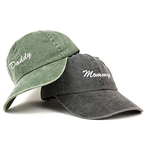 Trendy Apparel Shop Script Mommy and Daddy Pigment Dyed Couple 2 Pc Cap Set