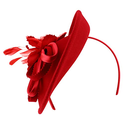 Trendy Apparel Shop Flower Trim Feather Loop Band Wool Fascinator Hat