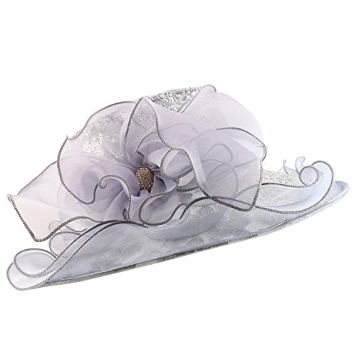Trendy Apparel Shop Glitter Leaves Pattern Ruffled Brim Fashion Organza Hat