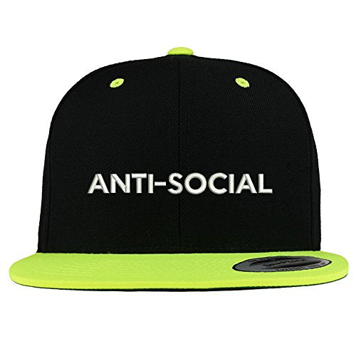 Trendy Apparel Shop Anti Social Embroidered Premium 2-Tone Flat Bill Snapback Cap