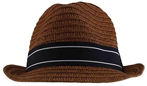 Trendy Apparel Shop Men's Paper Straw Woven Striped Band Stingy Fedora Hat