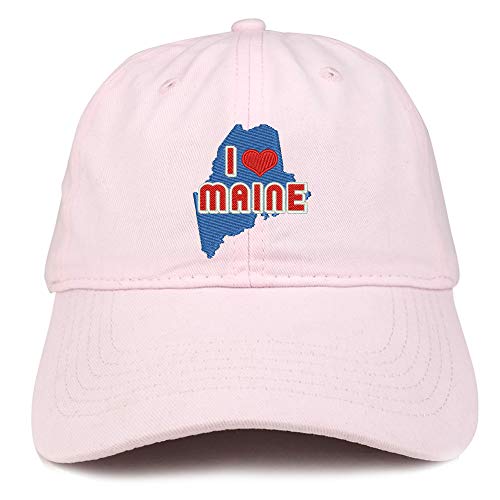 Trendy Apparel Shop I Love Maine Map Embroidered Soft Crown 100% Brushed Cotton Cap