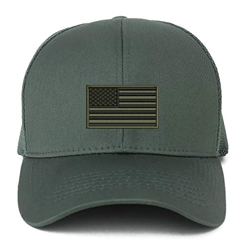 Trendy Apparel Shop XXL USA Olive Flag Embroidered Structured Trucker Mesh Cap