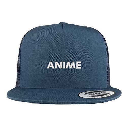 Trendy Apparel Shop Anime Adjustable Embroidered 5 Panel Flatbill Trucker Mesh Snapback Cap