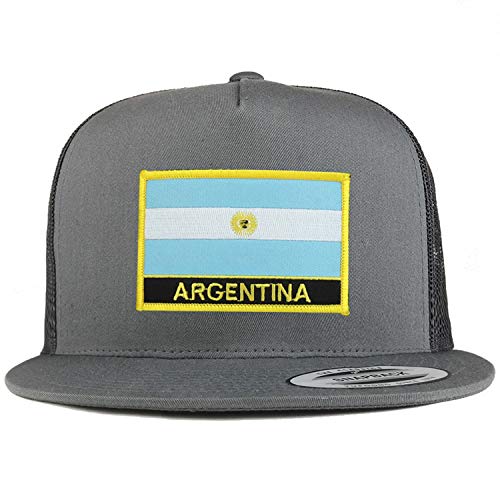 Trendy Apparel Shop Flexfit XXL Argentina Flag 5 Panel Flatbill Trucker Mesh Snapback Cap