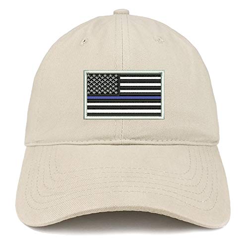 Trendy Apparel Shop US American Flag Thin Blue Embroidered Soft Cotton Cap