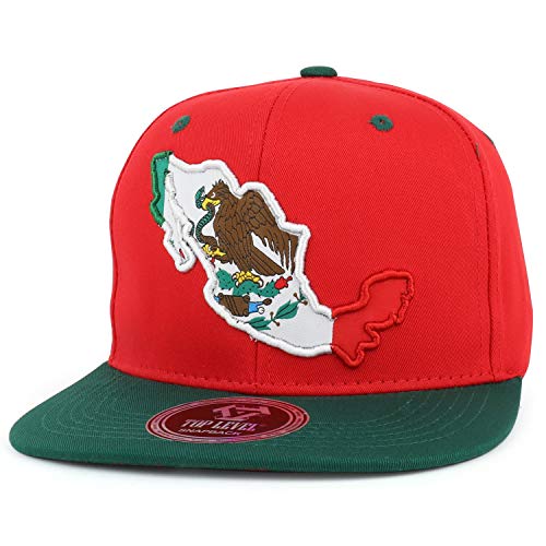 Trendy Apparel Shop Mexico Map Flag Outline Embroidered Flatbill Snapback Cap