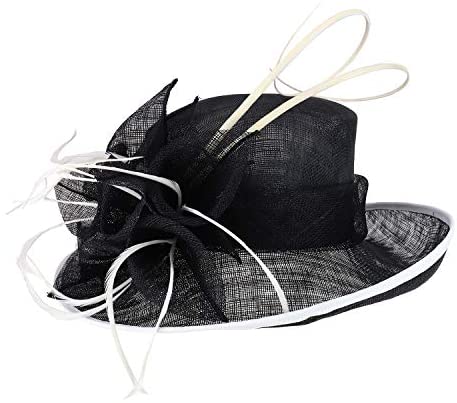 Trendy Apparel Shop Women's Feather Quill Decorated Flower Wide Brim Sinamay Hat