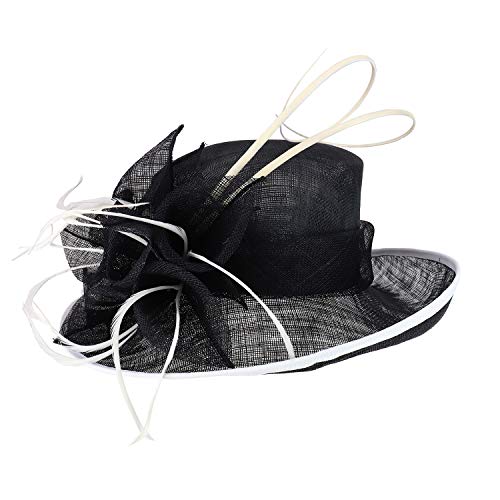 Trendy Apparel Shop Women's Feather Quill Decorated Flower Wide Brim Sinamay Hat
