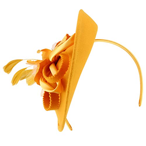 Trendy Apparel Shop Flower Trim Feather Loop Band Wool Fascinator Hat