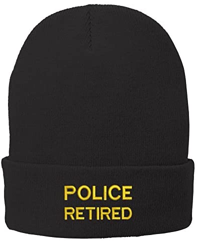 Trendy Apparel Shop Police Retired Embroidered Winter Folded Long Beanie