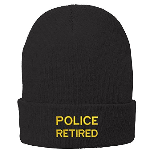 Trendy Apparel Shop Police Retired Embroidered Winter Folded Long Beanie