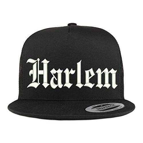Trendy Apparel Shop Old English Font Harlem City Embroidered 5 Panel Mesh Cap