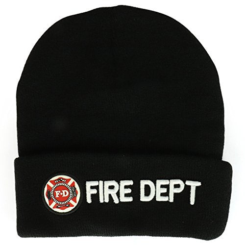 Trendy Apparel Shop Fire FD 3D Embroidered and FD Emblem Long Beanie Hat - Black