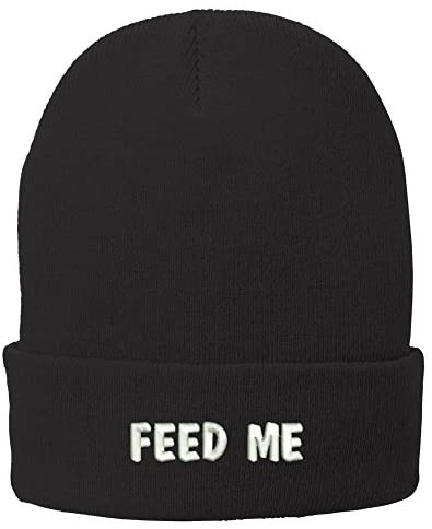 Trendy Apparel Shop Feed Me Embroidered Winter Cuff Long Beanie