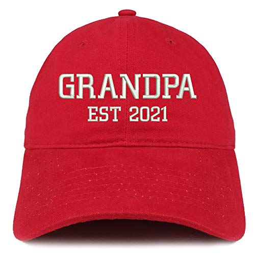 Trendy Apparel Shop Grandpa EST 2021 Embroidered Soft Crown 100% Brushed Cotton Cap