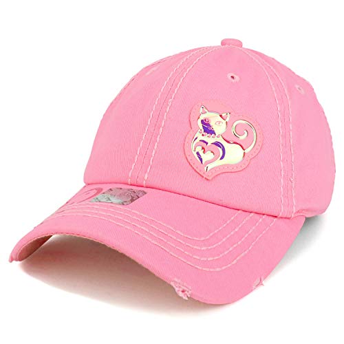 Trendy Apparel Shop Love Heart Cat High Frequency Patch Frayed Baseball Cap