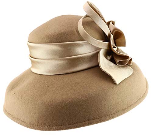 Trendy Apparel Shop Women's Rhinestone Trim Bow Satin Band Wool Dress Hat