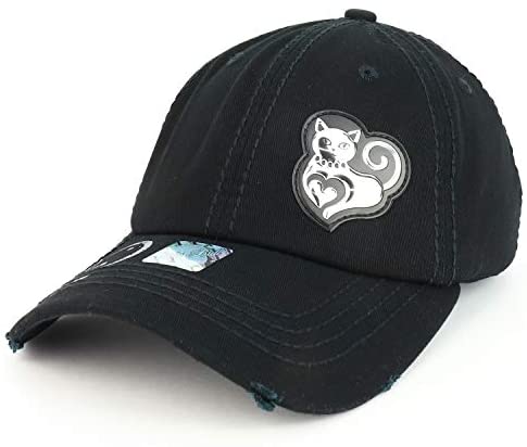 Trendy Apparel Shop Love Heart Cat High Frequency Patch Frayed Baseball Cap